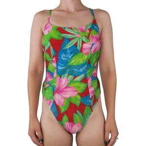 Vintage 80s Amber Bay Floral One Piece Swimsuit